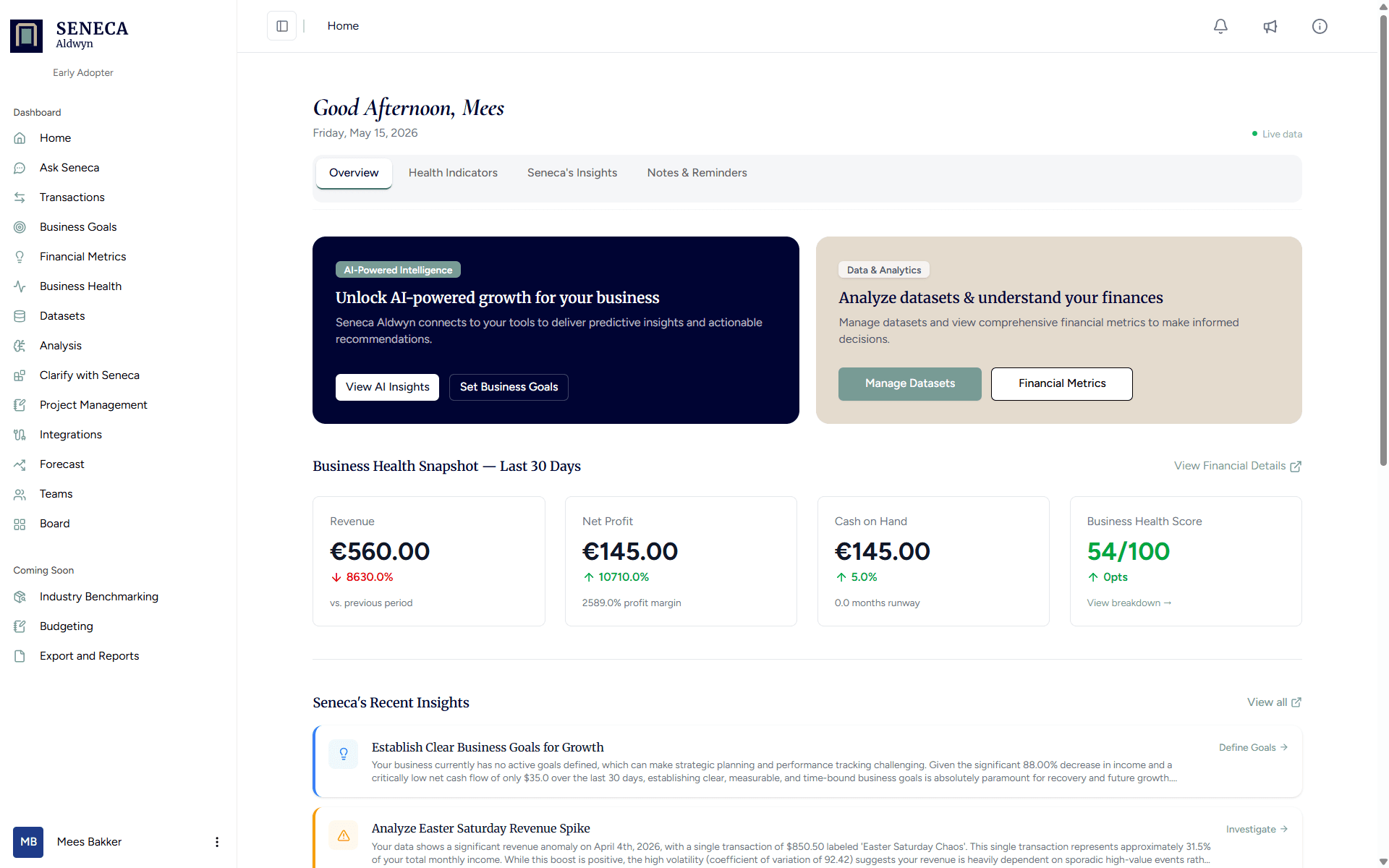 Seneca Aldwyn Dashboard Overview